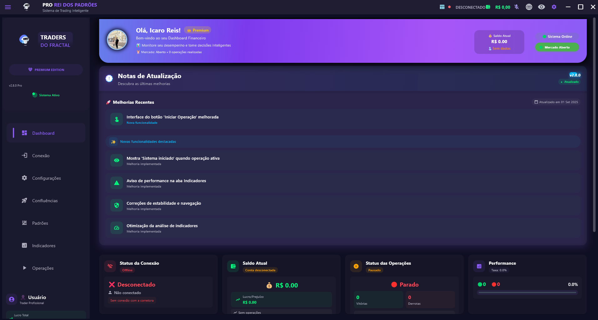 Dashboard do PRO REI DOS PADRÕES