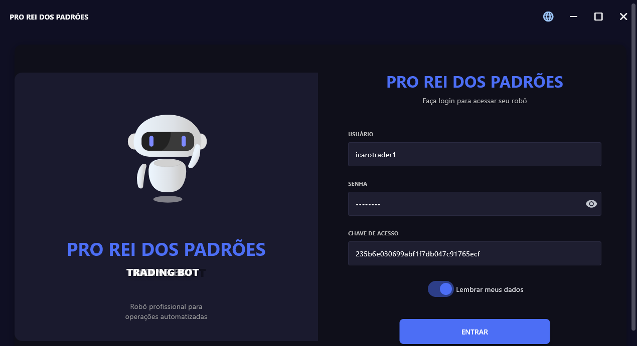Tela de Login do PRO REI DOS PADRÕES